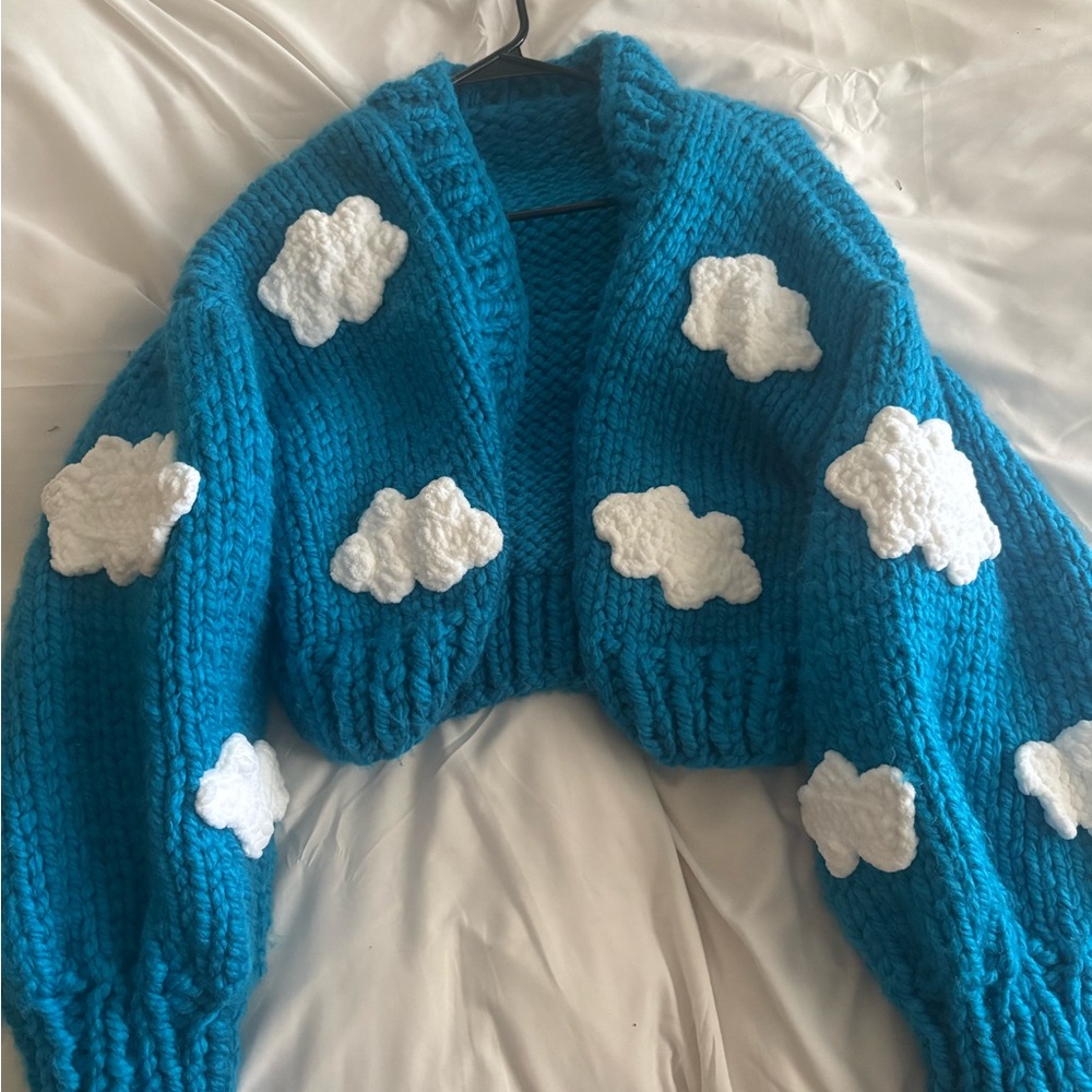 Blue Cloud Pattern Women Sweater